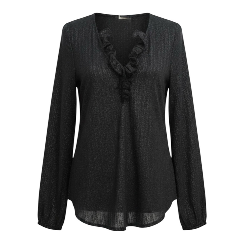 L’Agence Metallic Stripe Long Sleeve Ruffle V Neck Wool Blend Blouse Top Size 0
